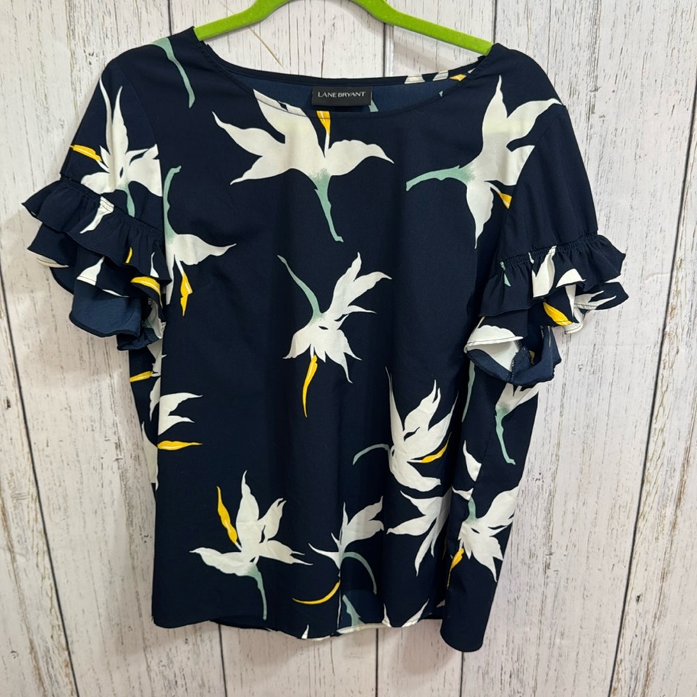 Lane Bryant Floral Ruffle Sleeve Blouse